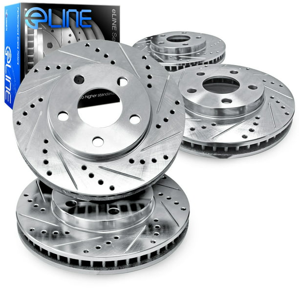 Front R1 Concepts eLine Silver Drilled Slotted Brake Rotors